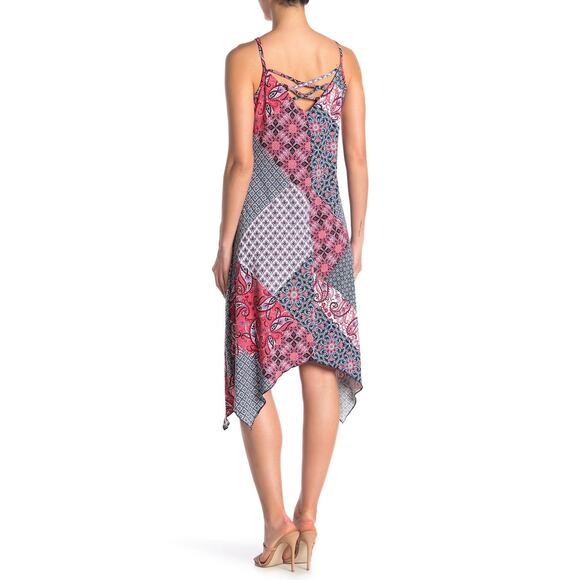 Nina Leonard Patchwork Handkerchief-Hem Midi Dress - Picture 2 of 8